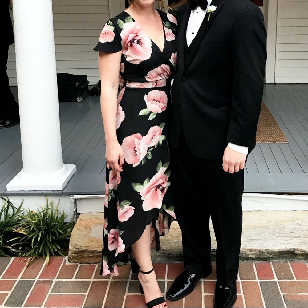 Francesca’s MIAMI black floral high-low maxi dress